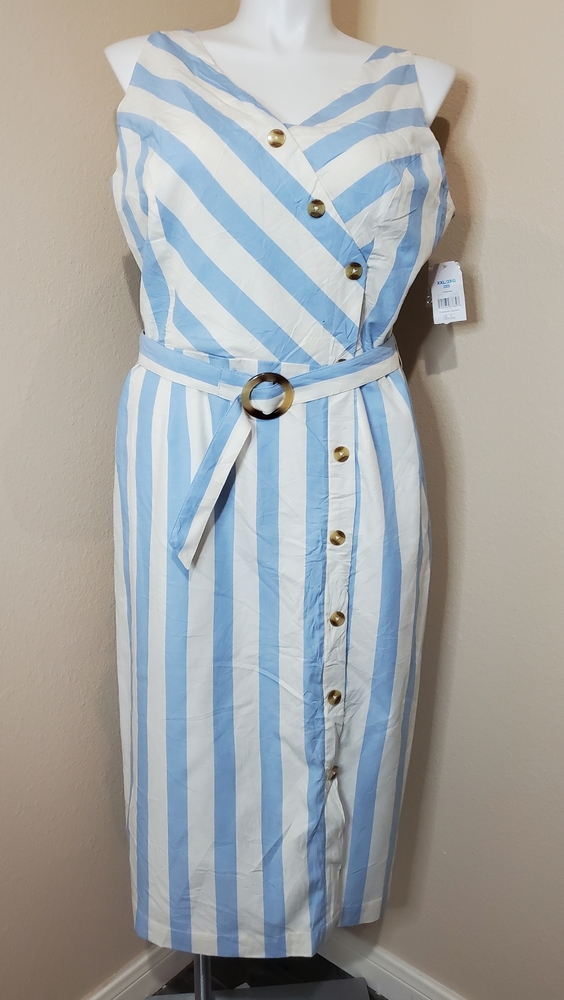 Time and Tru,Striped Midi Dress 2Xl